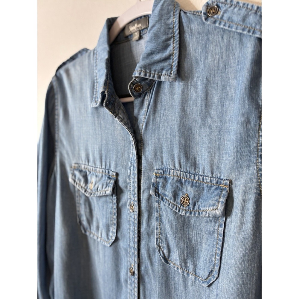 Neiman Marcus Shirt Dress Womens S Blue Denim Long Sleeve Button Up - Picture 4 of 12